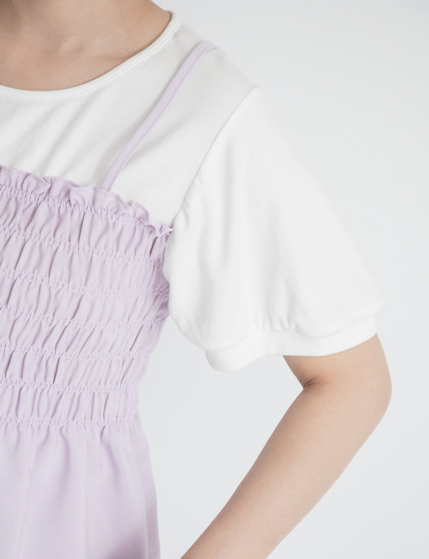 Sweet Crinkle Faux Two-Piece Short Sleeve Plus Size Top