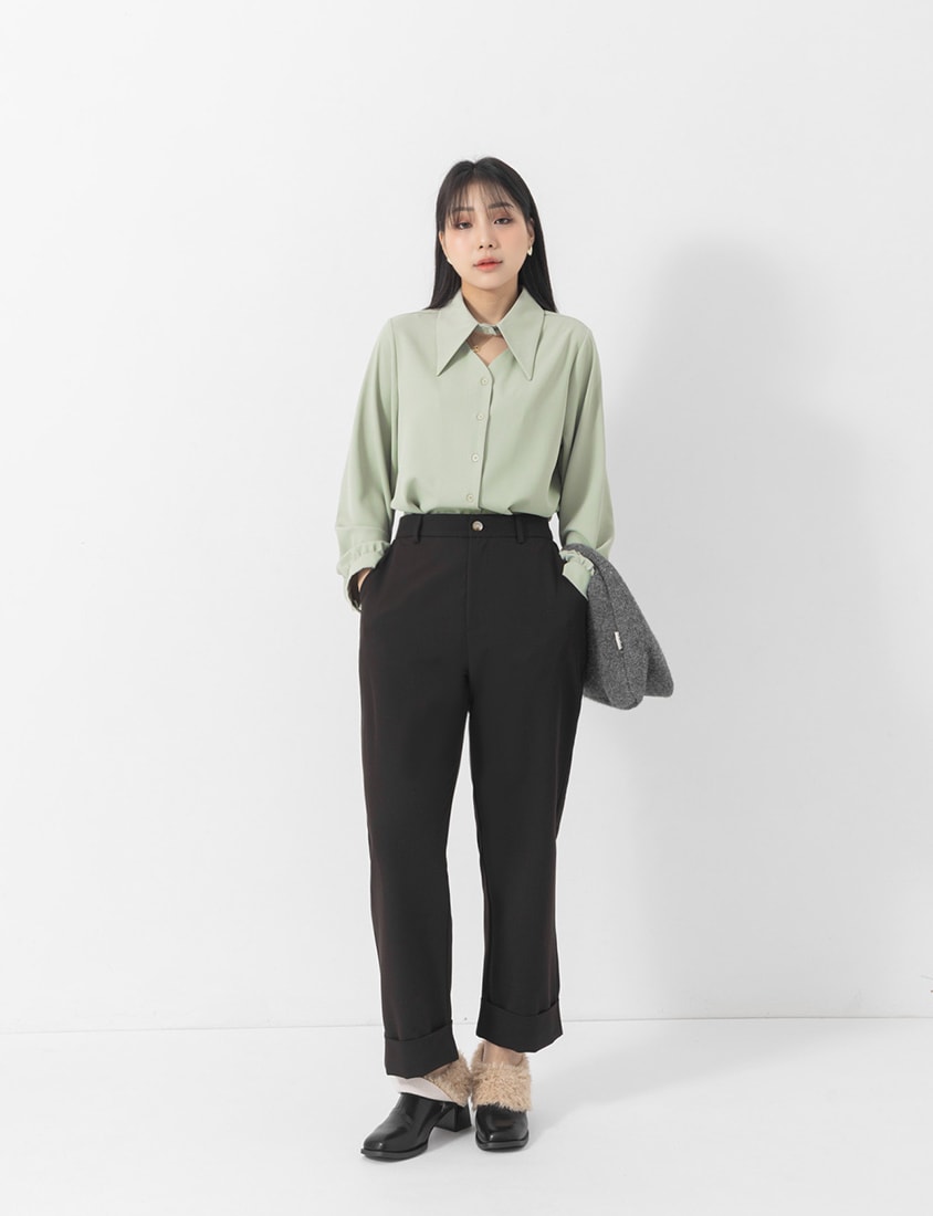 MISS. Boyfriend Style Cropped Cuffed Plus Size Tailored Pants