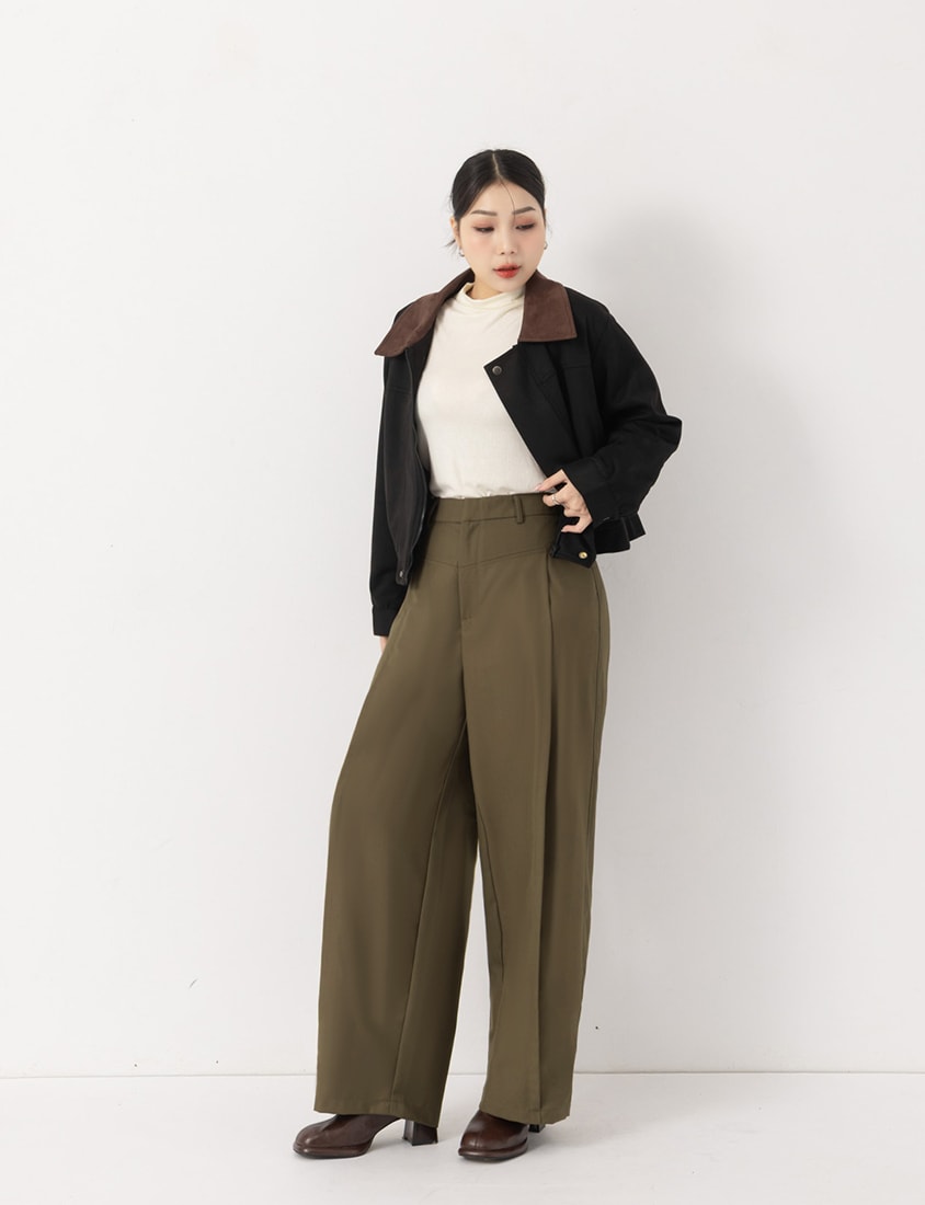 MUA! Topstitched Design Elastic Back Plus Size Tapered Pants