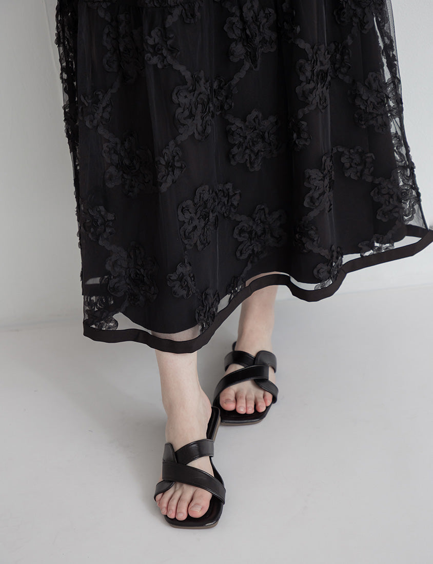 3D Floral Tiered Mesh Plus Size Maxi Skirt