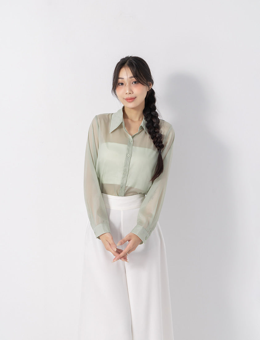 Subtle Sparkle Sheer Chiffon Back Slit Plus Size Shirt