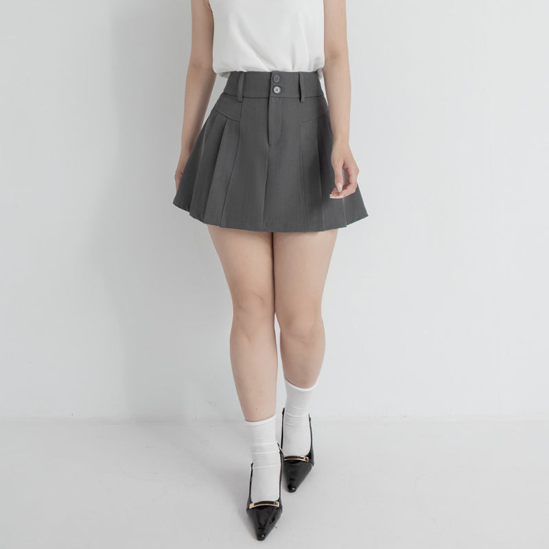 MISS. High Waist Tummy Flattering Pleated Tailored Plus Size Mini Skirt