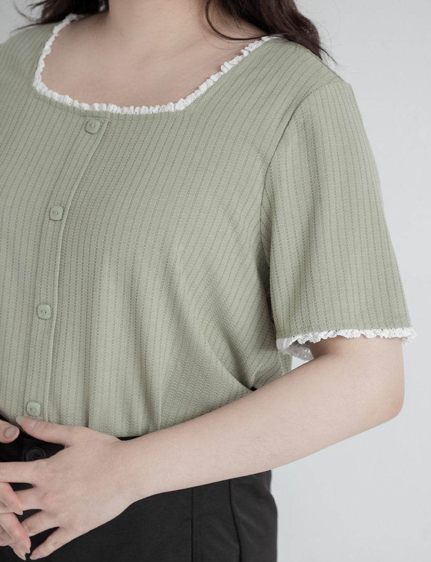 Lace Square Neck Waffle Plus Size Knit Top