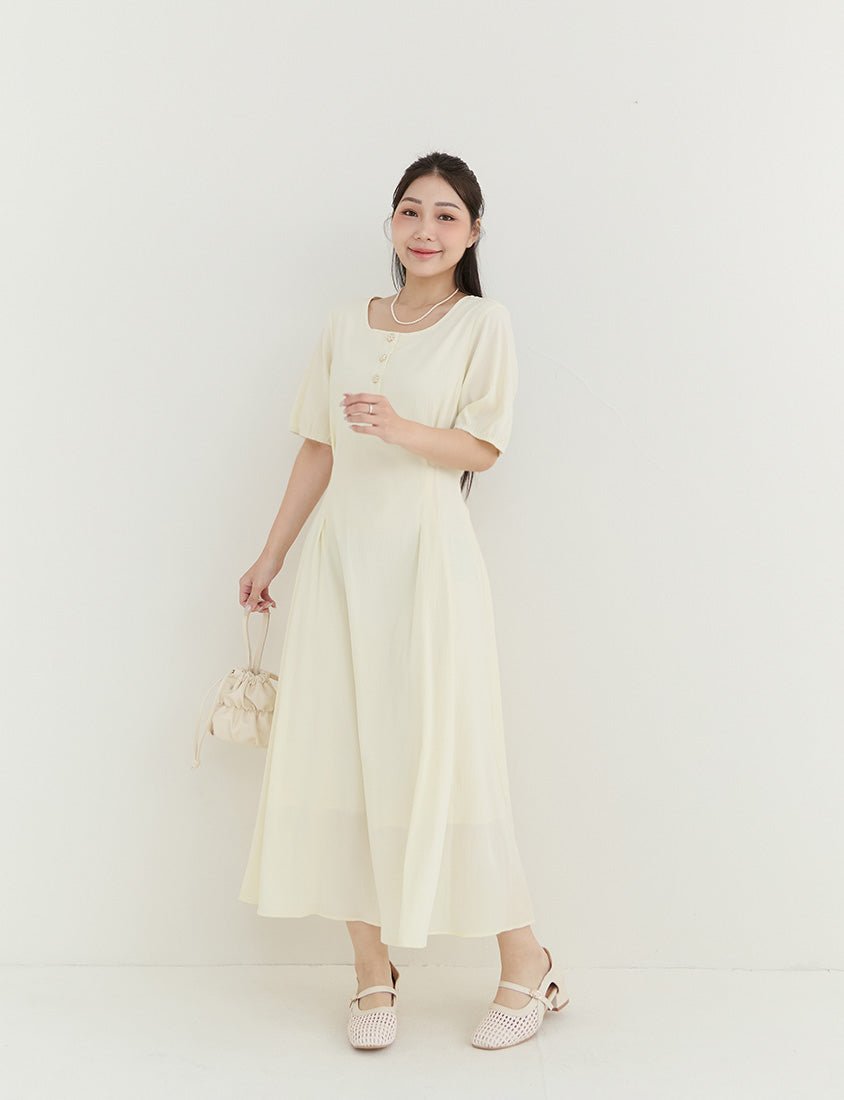 MISS. Elegant Tweed Puff Sleeve Textured Plus Size Maxi Dress