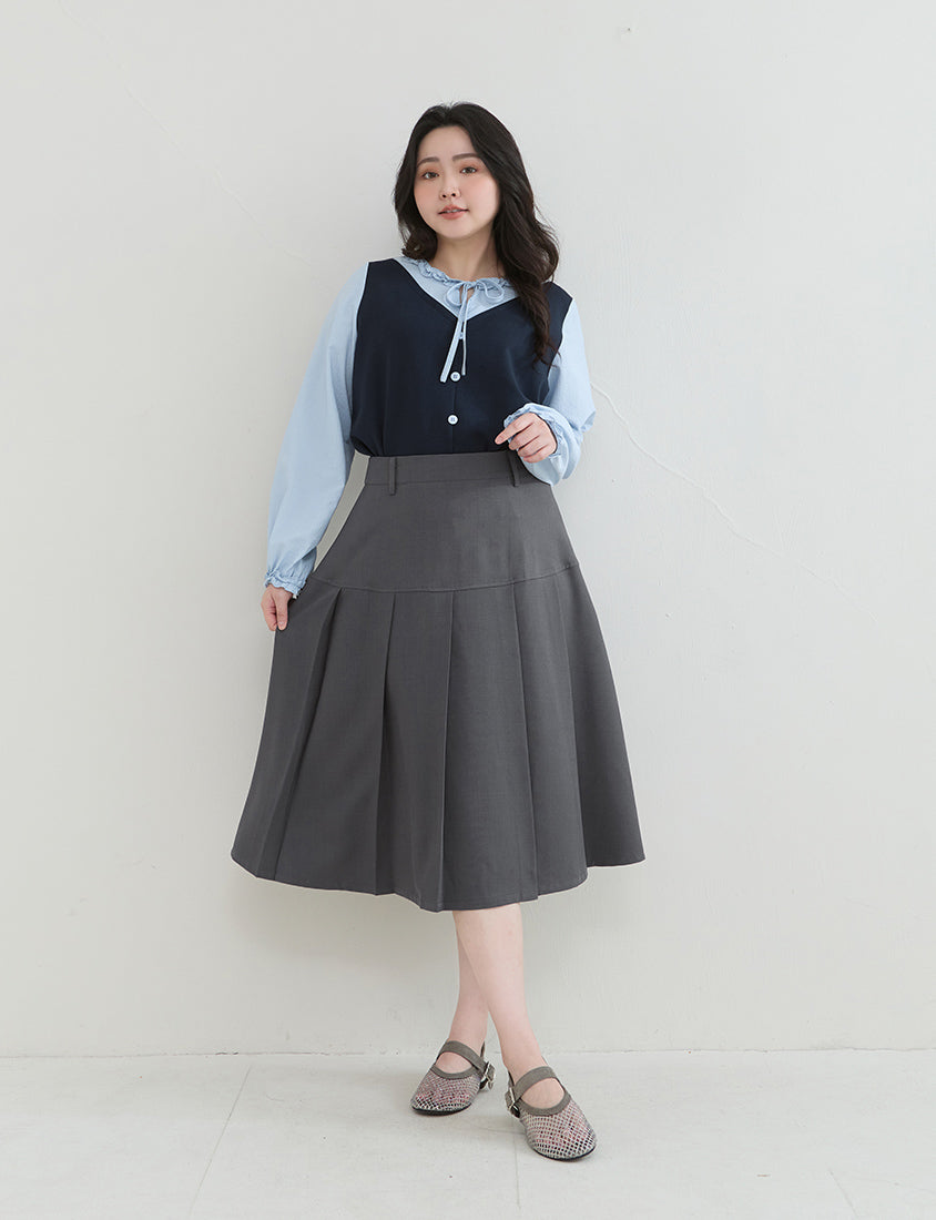 Preppy Wide Pleated Plus Size Midi Skirt