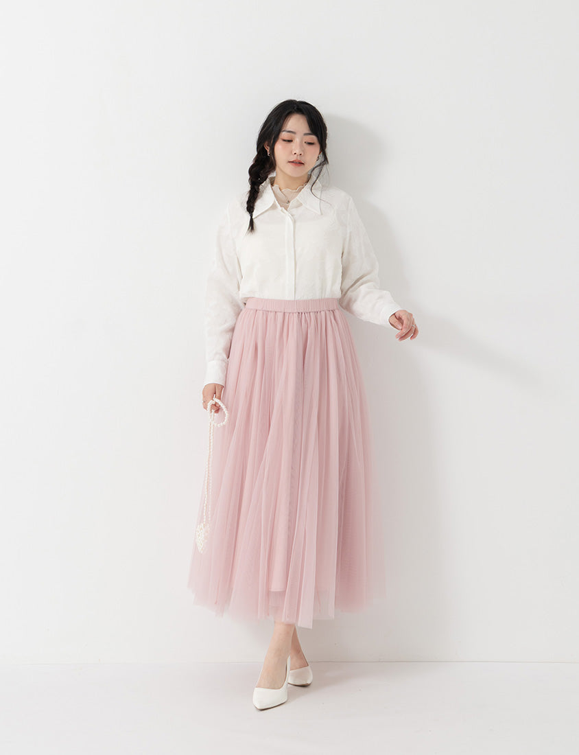 MISS. Japanese-Inspired Lace Sheer Jacquard Plus Size Shirt