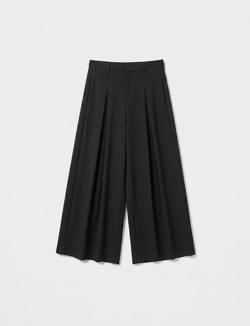 Pleated Cropped Plus Size Wide-Leg Pants