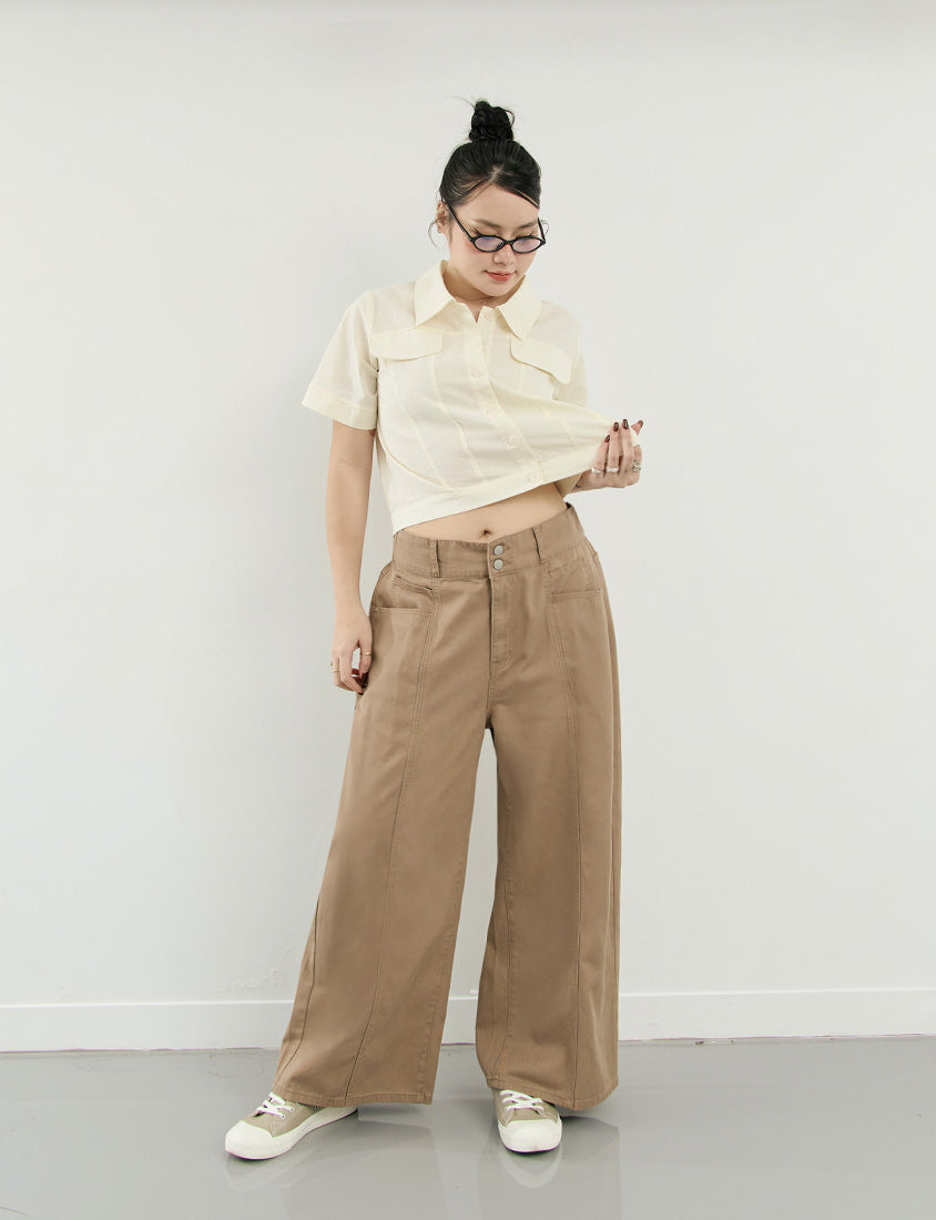 Standard Perfect Fit Twill Cotton Plus Size Wide Pants
