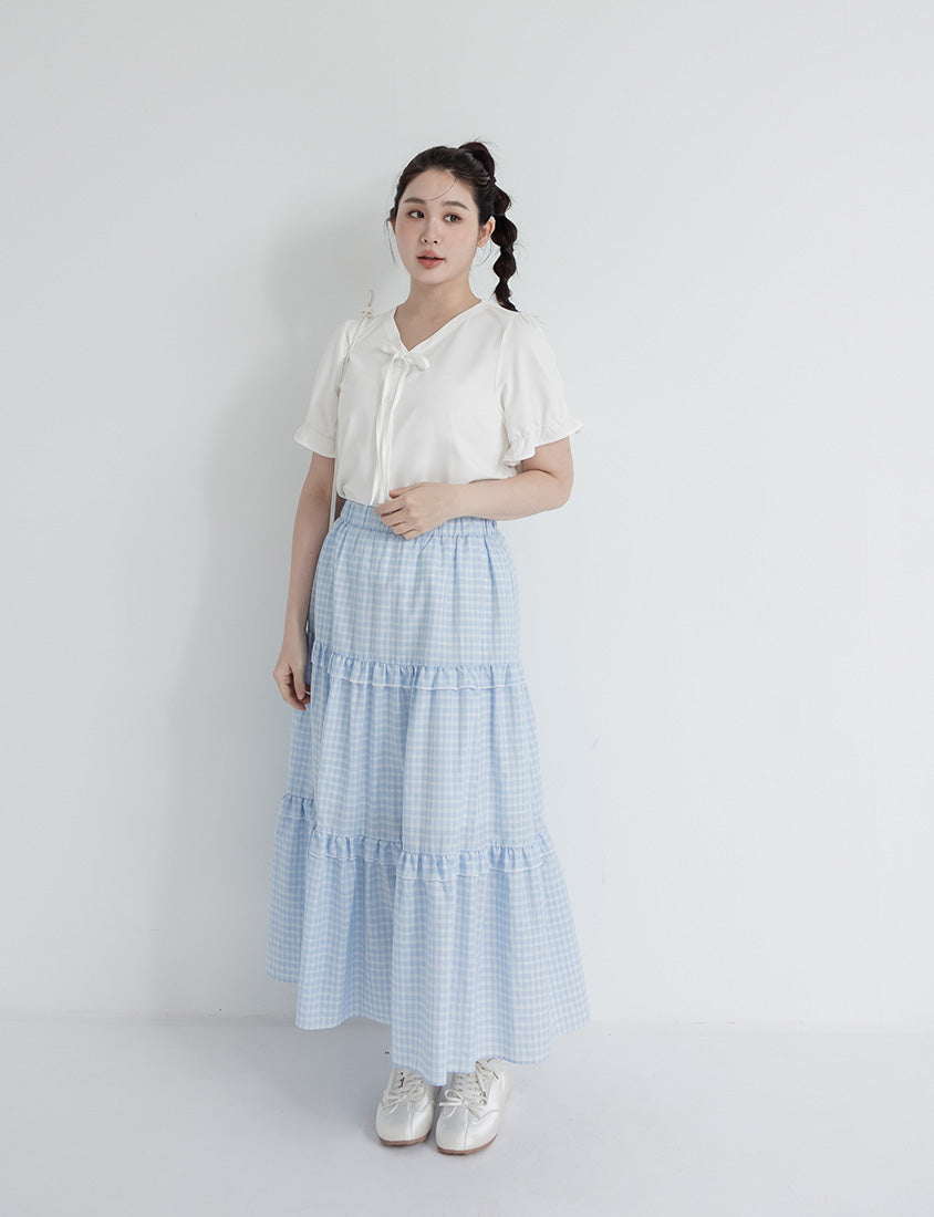 Cooling Tencel Silky Denim-Like Puff Sleeve Plus Size Shirt