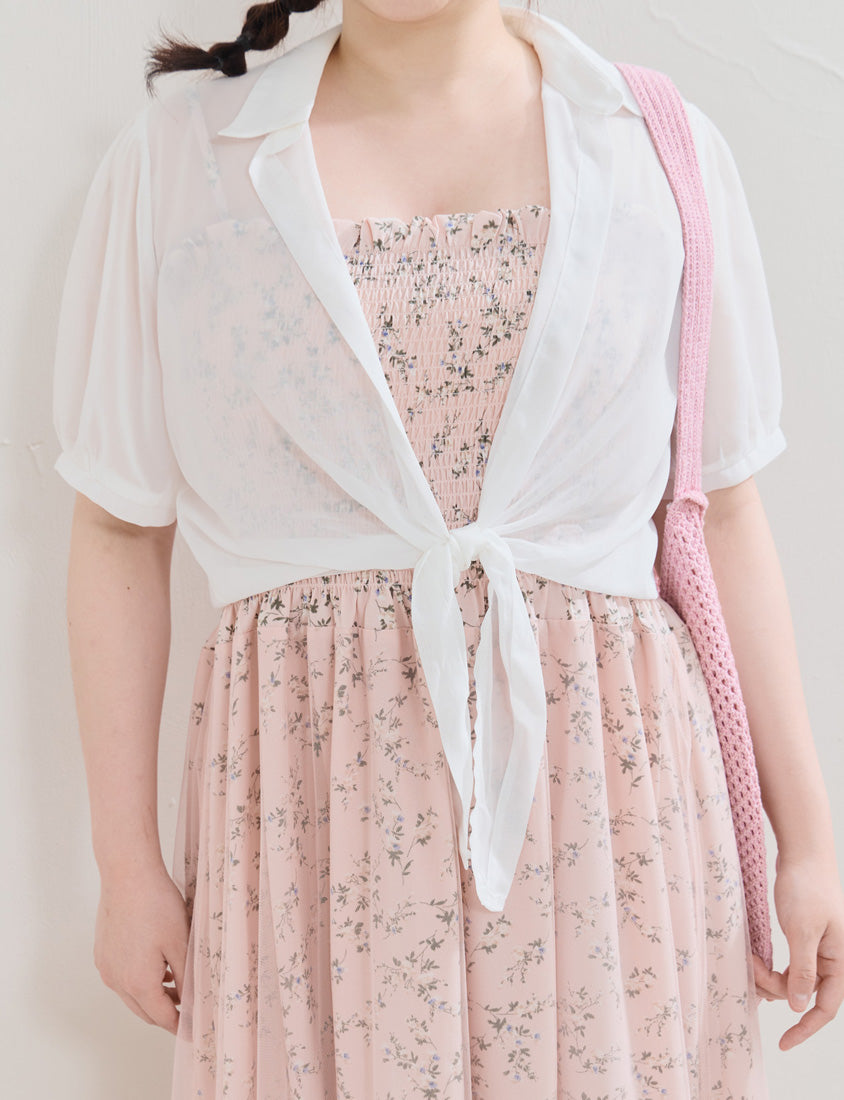 Sheer Tie-Front Collar Plus Size Cardigan