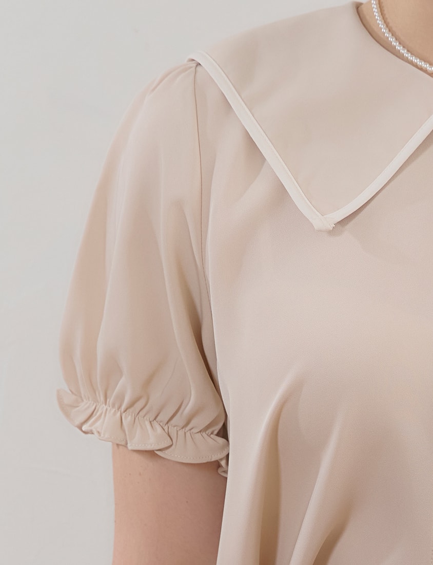 MISS. Contrast Doll Collar Heart Button Plus Size Shirt