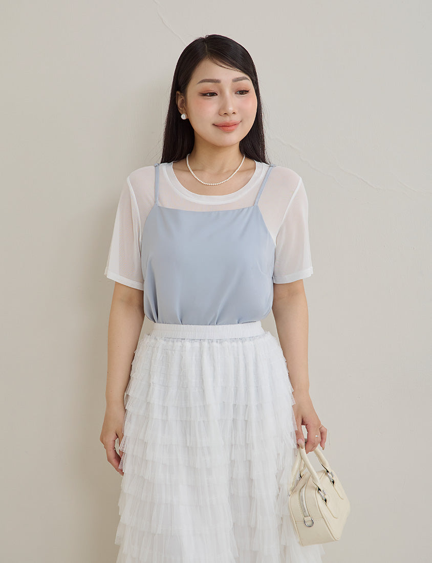MISS. Casual Sheer Crewneck Plus Size Top