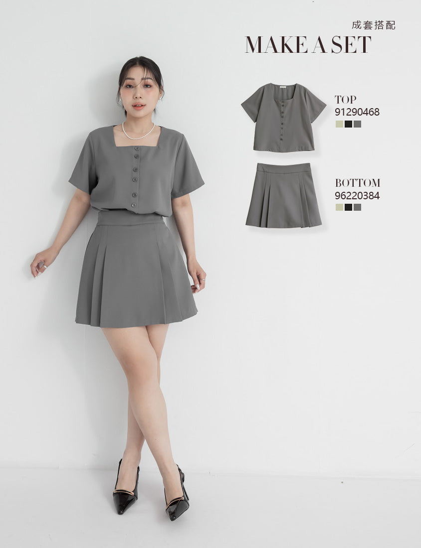 MISS. Elegant Square Neck Faux Button Chiffon Plus Size Top