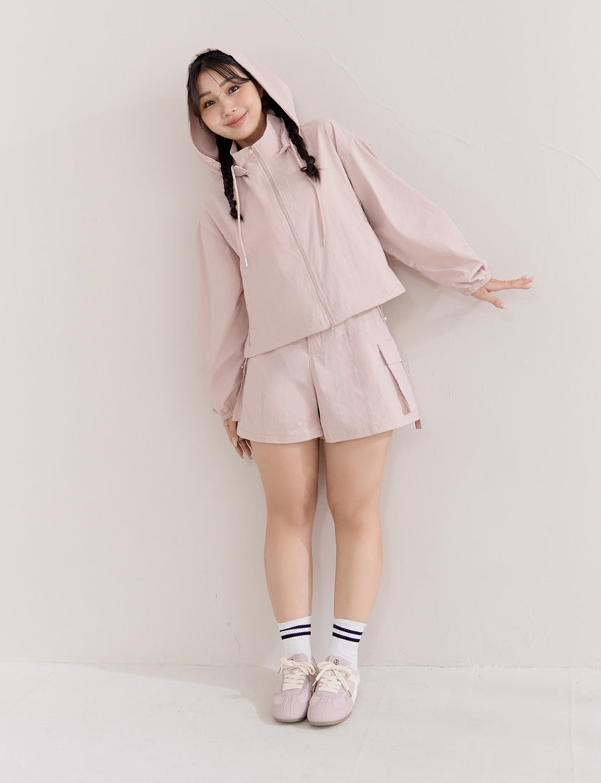 Instant Cooling UV-Protection Cropped Utility Hooded Plus Size Jacket