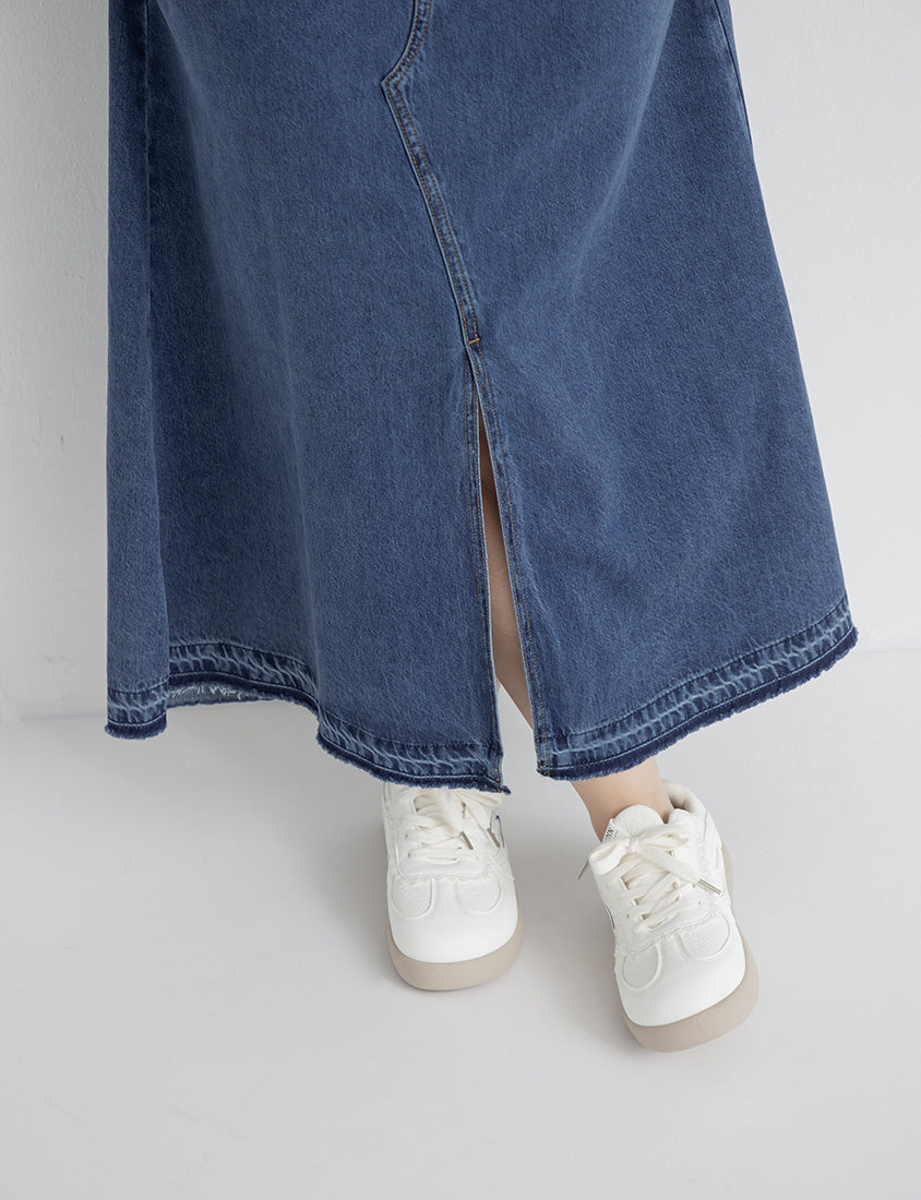 Cooling Tencel Denim Slit Plus Size Maxi Skirt