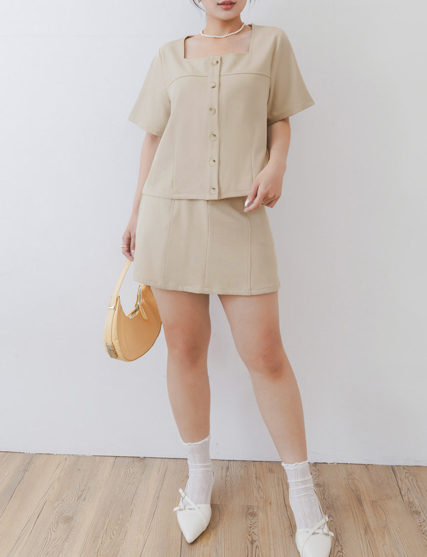 MISS. Korean Style Square Neck Twill Faux Button Top