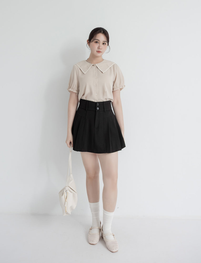 MISS. High Waist Tummy Flattering Pleated Tailored Plus Size Mini Skirt