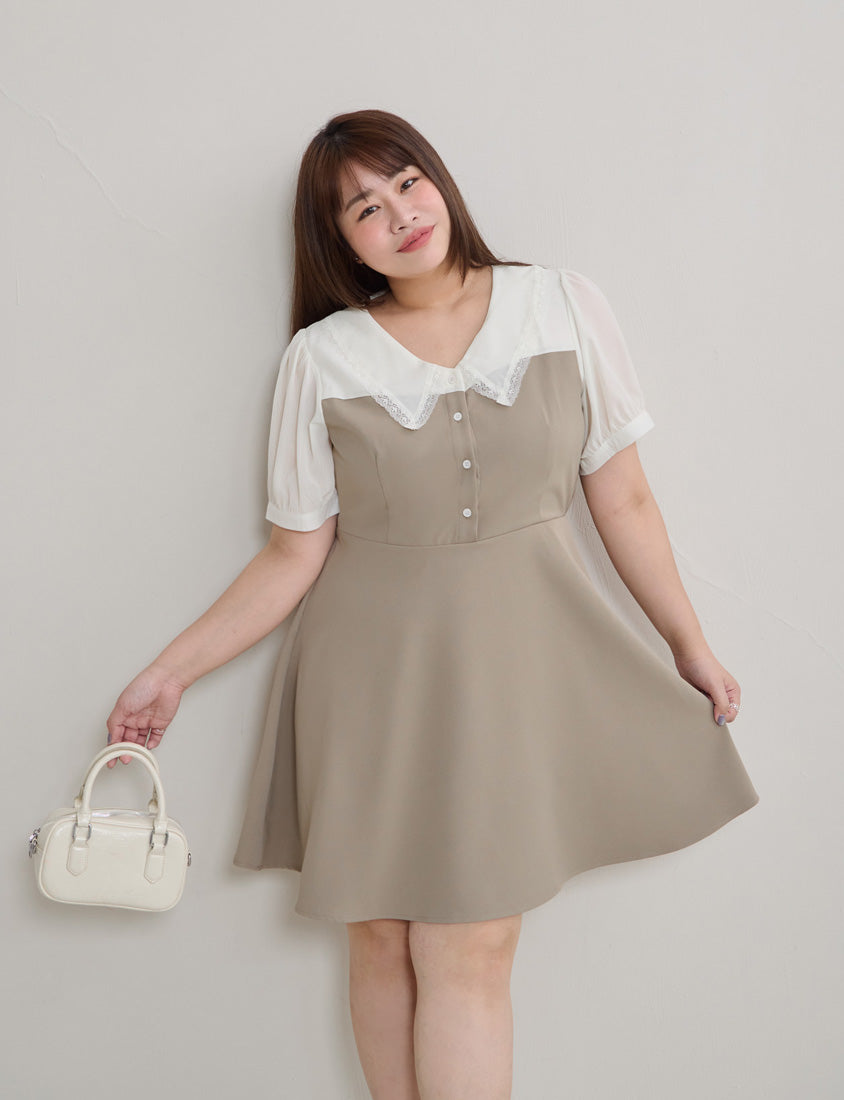 Faux Two Piece Lace Collar Plus Size Mini Dress