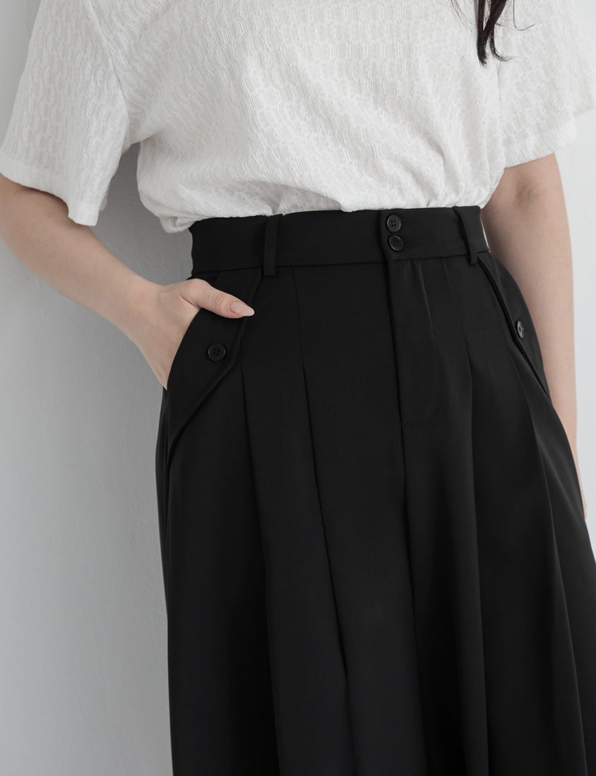 High Waist Double Button Pleated Chiffon Plus Size Skirt