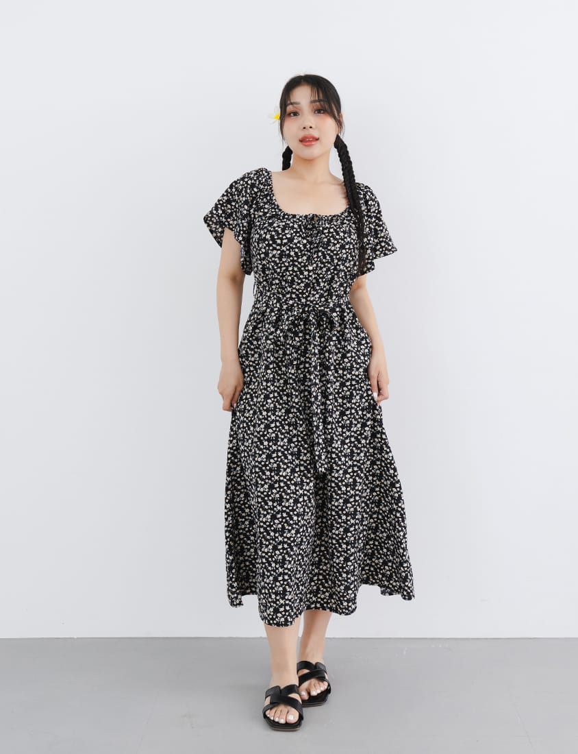 2-Way Off-Shoulder Floral Plus Size Maxi Dress (with Belt)