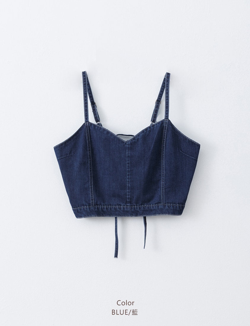 Sweetheart Neck Cross Tie Plus Size Denim Vest