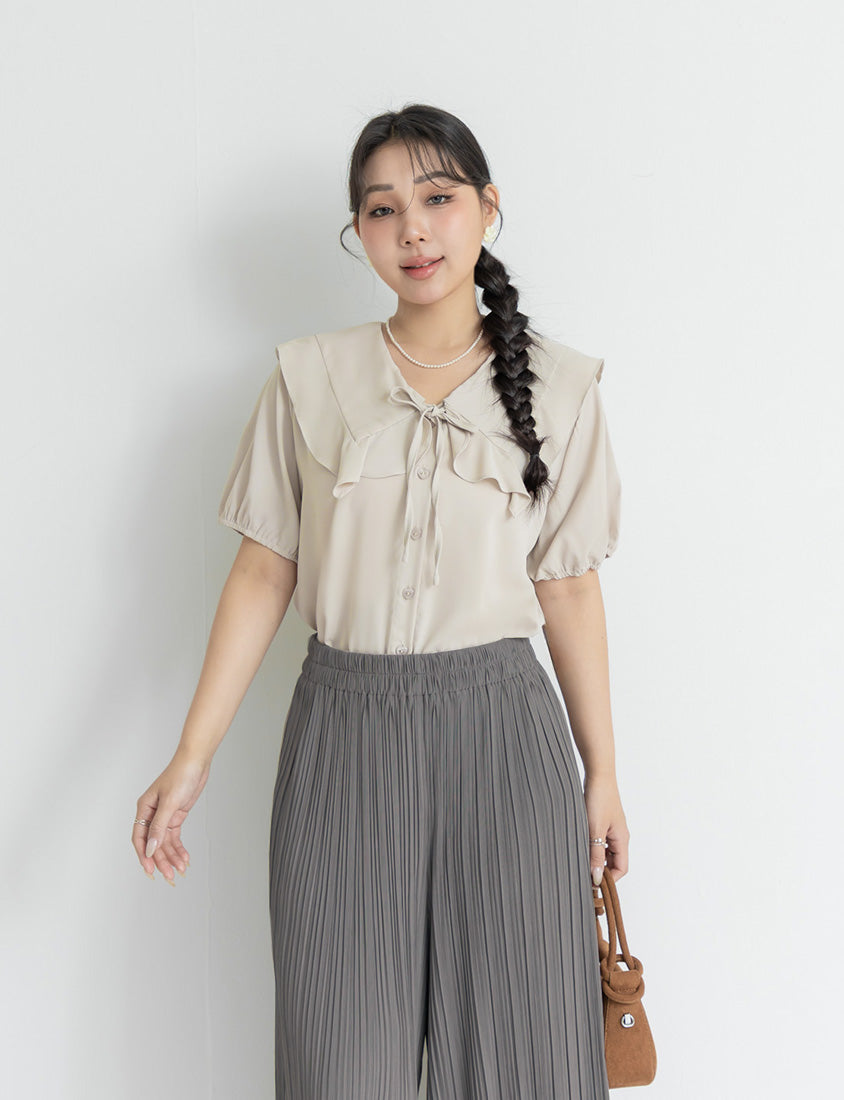 MISS. Ruffle Collar Chiffon Plus Size Shirt