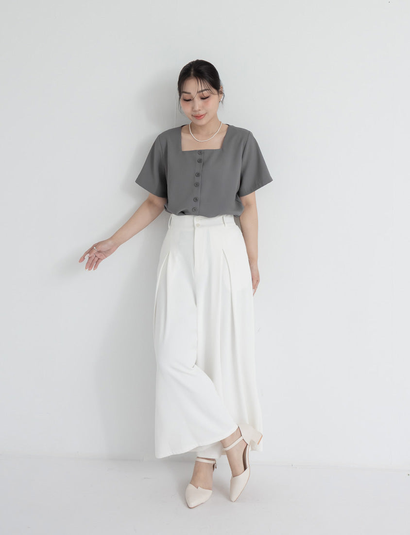 MISS. Elegant Square Neck Faux Button Chiffon Plus Size Top