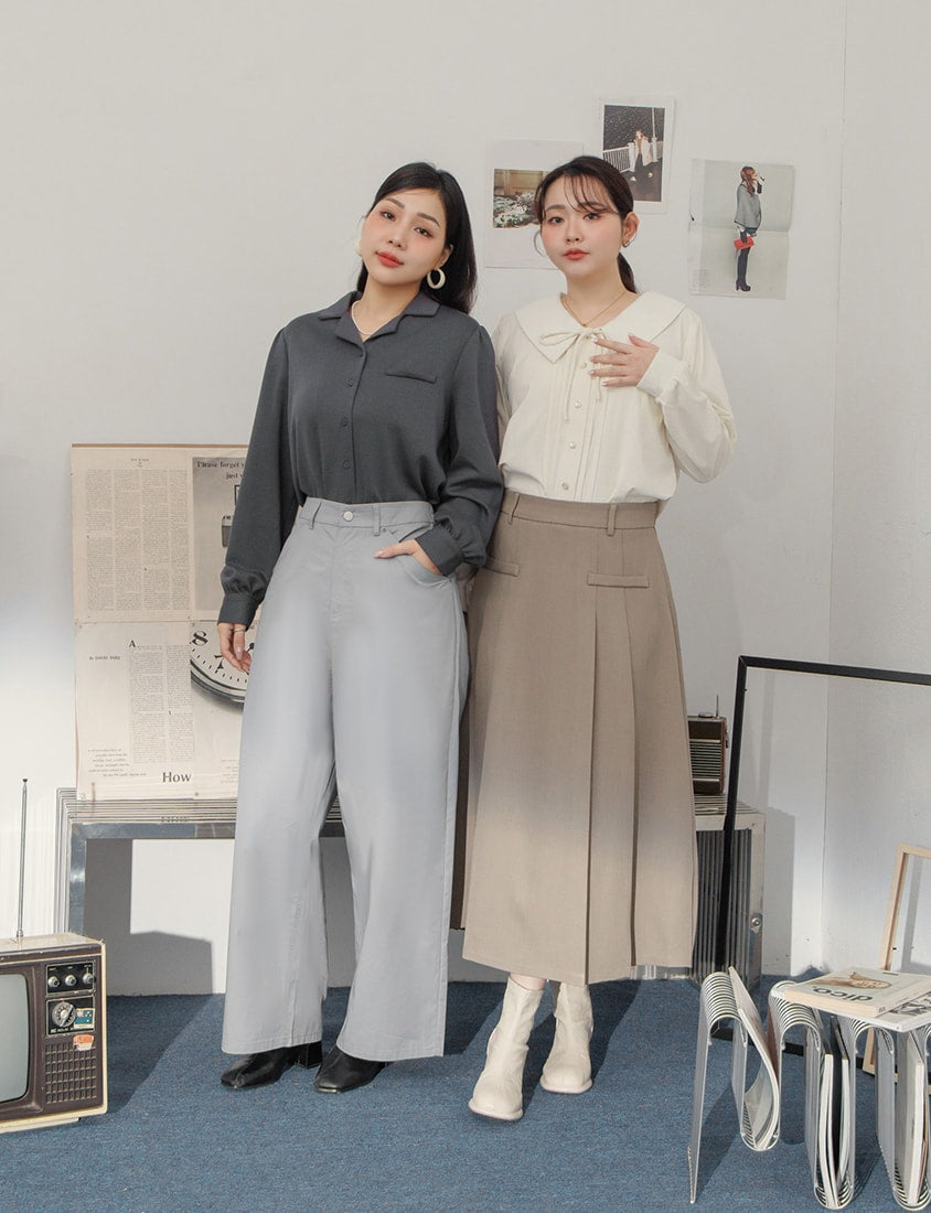 MISS.Korean Style High Waist Back Elastic Plus Size Straight Leg Pants