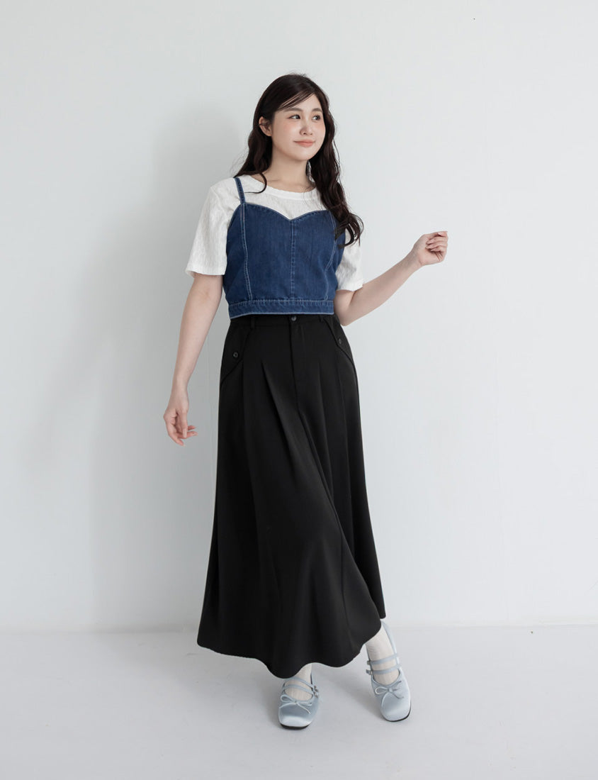 High Waist Double Button Pleated Chiffon Plus Size Skirt