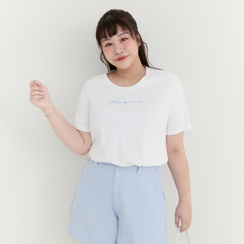 MISS. Elegant Contrast Letter Print Plus Size Tee