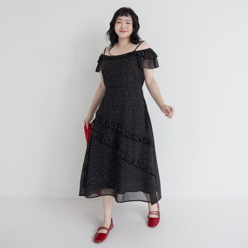 Heart Print Off-Shoulder Plus Size Cami Maxi Dress
