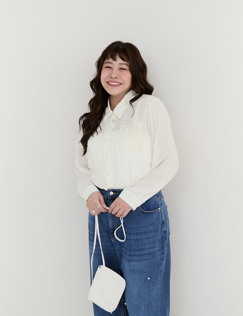 Elegant Lace Patchwork Semi-Sheer Chiffon Plus Size Shirt