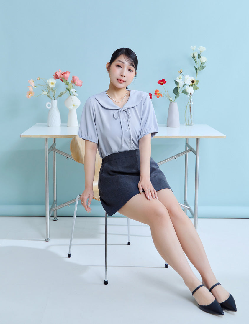 MISS. Silky Cool Wrinkle-Resistant Tie-Front Plus Size Collar Shirt