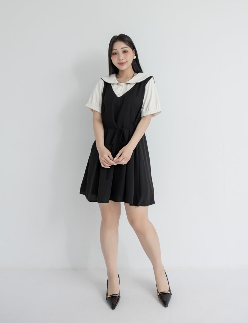 MISS. Preppy Faux Two Piece Collar Plus Size Mini Dress