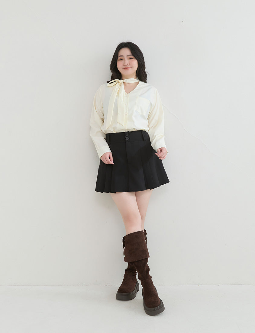 Korean Style Tie Neck Long Sleeve Plus Size Blouse