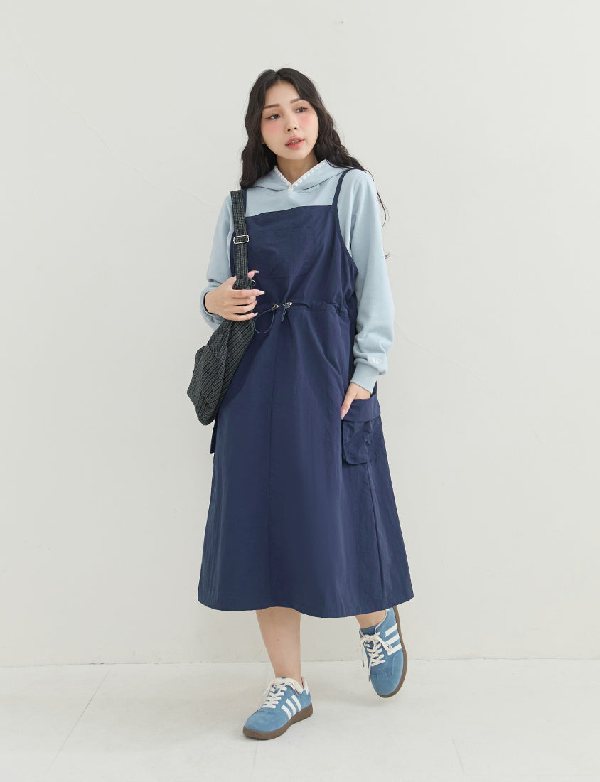 Vintage Utility Adjustable Strap Plus Size Maxi Dress