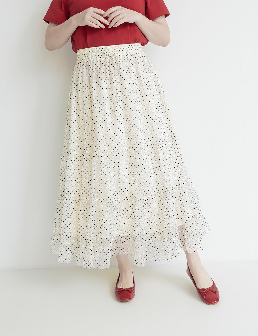Romantic Polka Dot Tulle Tiered Plus Size Maxi Skirt