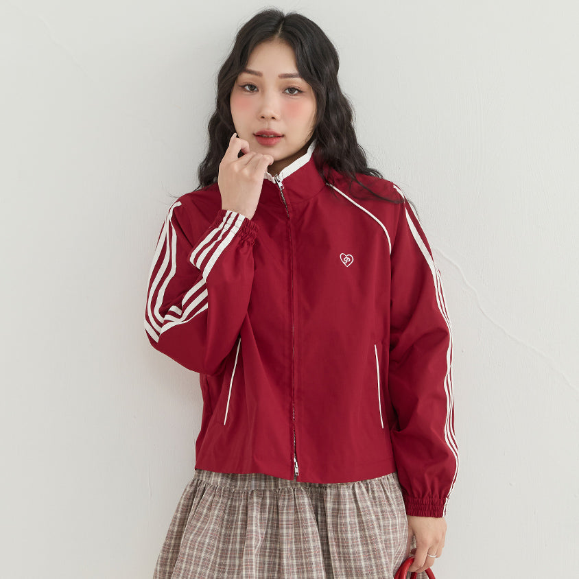 Korean-Inspired Retro Contrast Sporty Stand Collar Plus Size Jacket