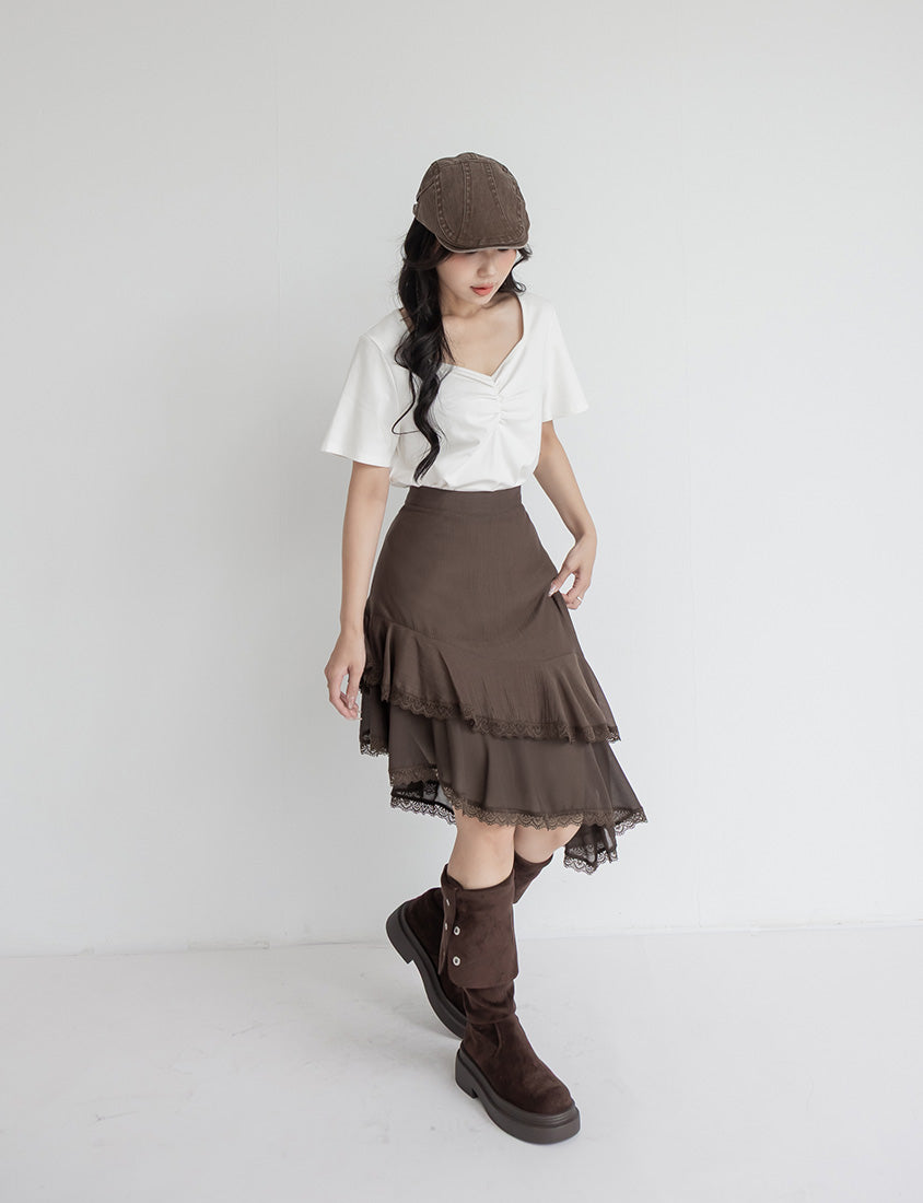 MUA! Layered Asymmetrical Lace Textured Plus Size Mini Skirt