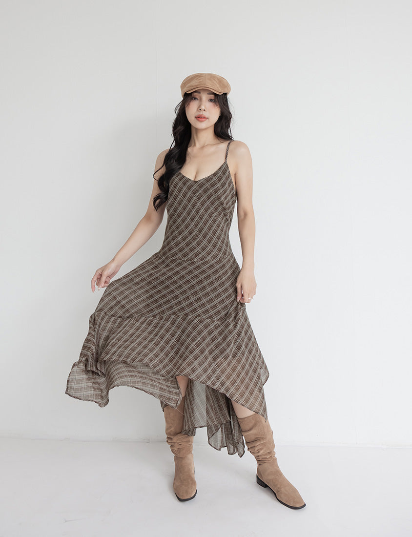 MUA! Asymmetrical Hem Plaid Plus Size Cami Dress
