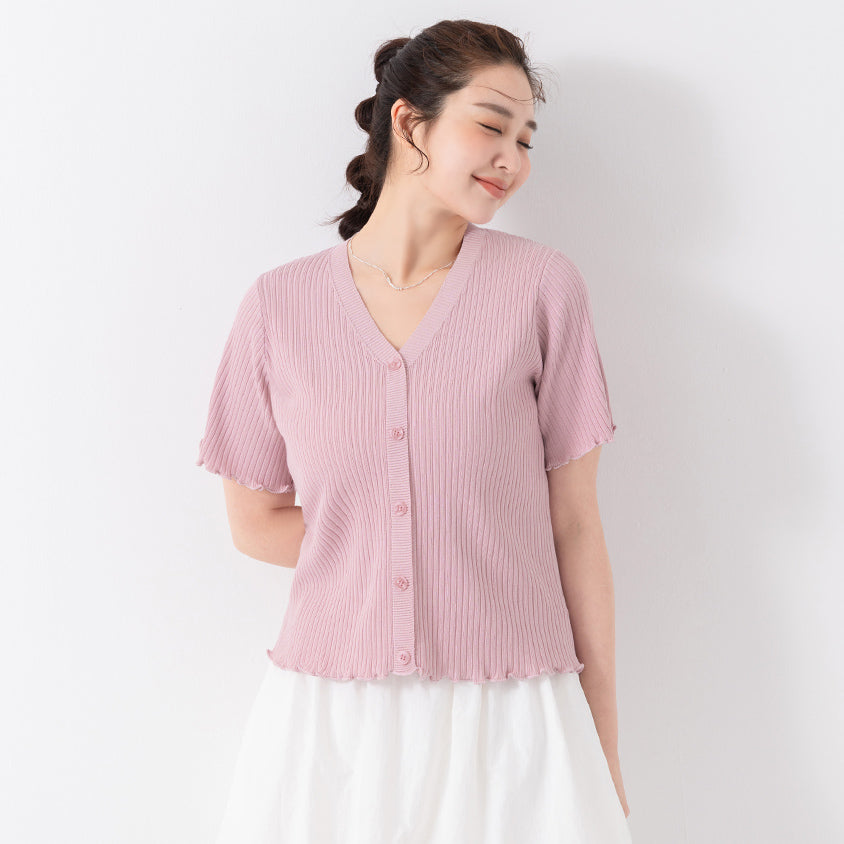 Playful Lettuce-Trim V-Neck Short Sleeve Knit Plus Size Top