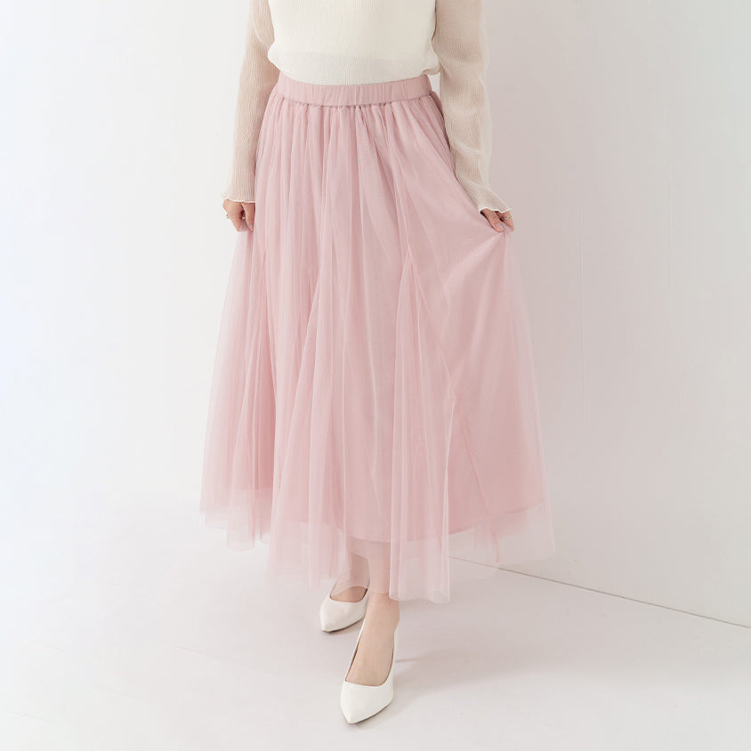 MISS. Elegant Flared Tiered Tulle Plus Size Maxi Skirt