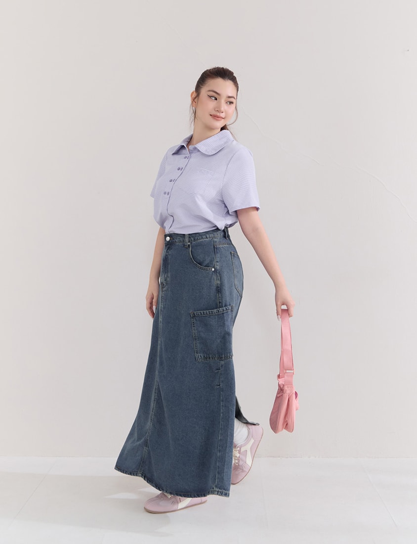 Cooling Lyocell Silky Denim Utility Plus Size Maxi Skirt