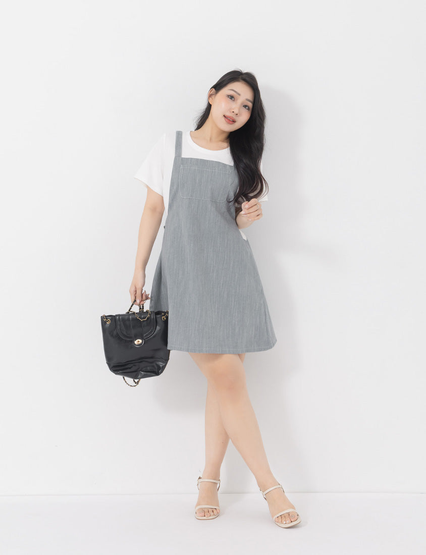 Denim Faux Two Piece Cloud Cotton Plus Size Mini Dress