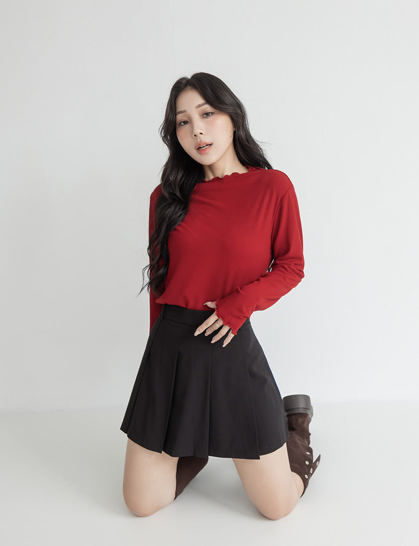 Ribbed Lettuce Trim Mock Neck Plus Size Top