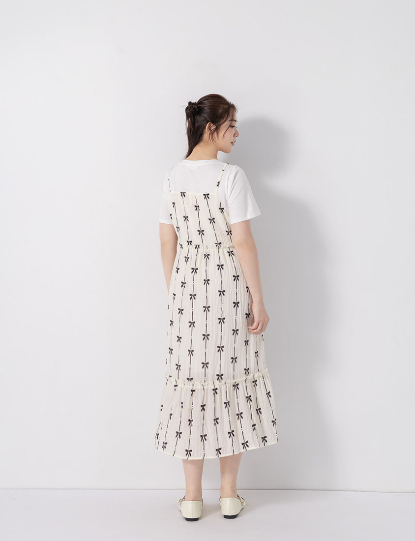 Sweet Chiffon Bow Faux Two-Piece Plus Size Maxi Dress