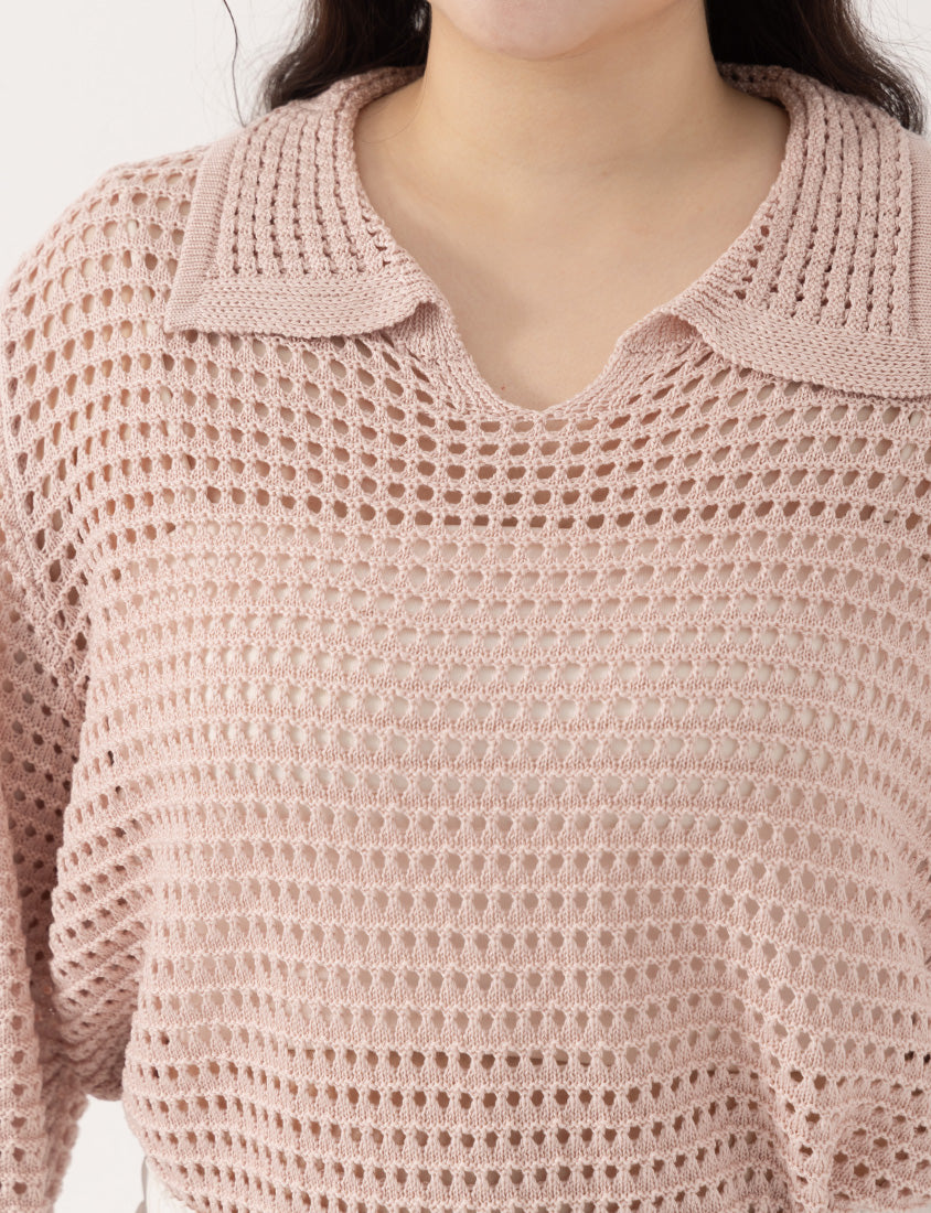 Anti-Pilling Cutout Hollow Collar Plus Size Knit Top