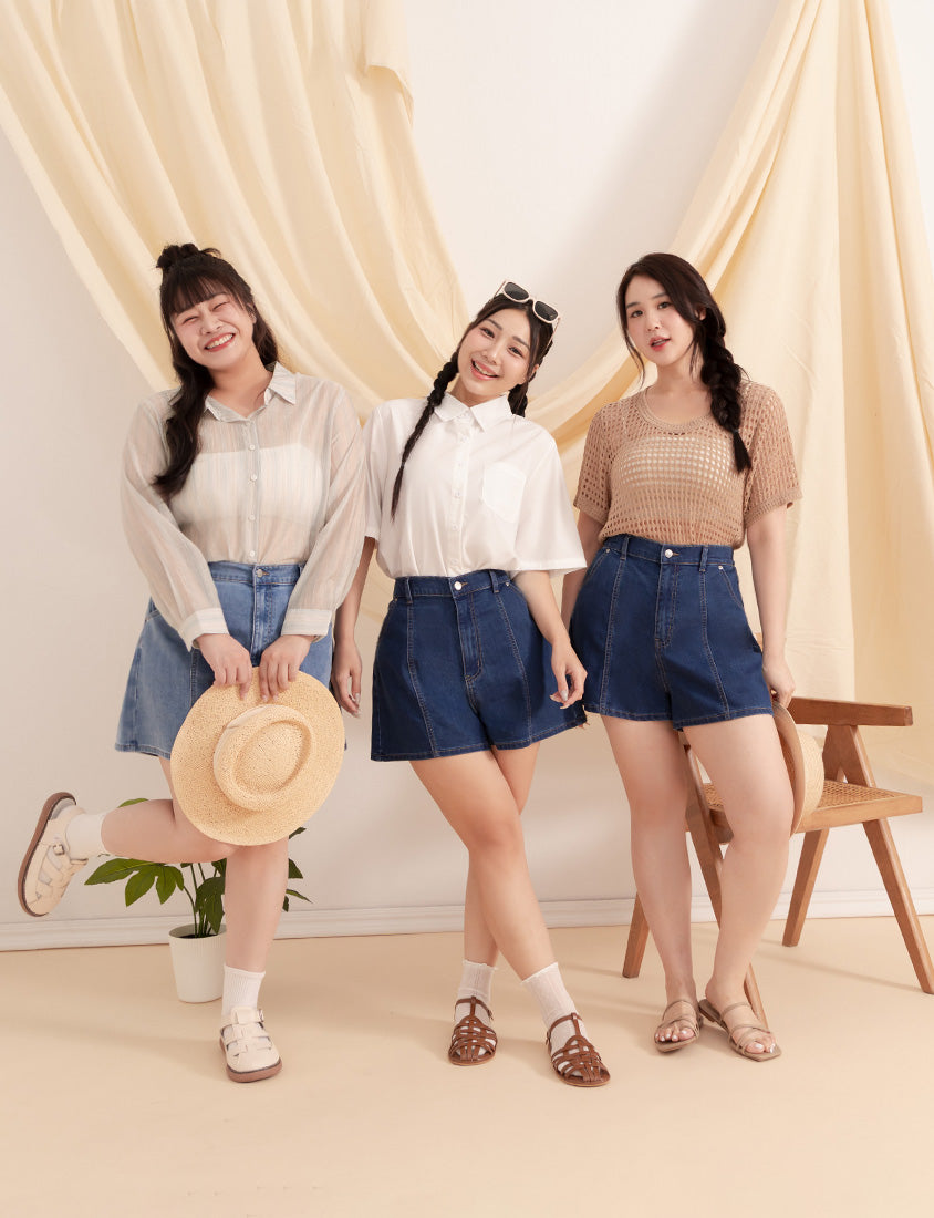 Standard Perfect Fit Slim Fit A-Line Plus Size Denim Shorts