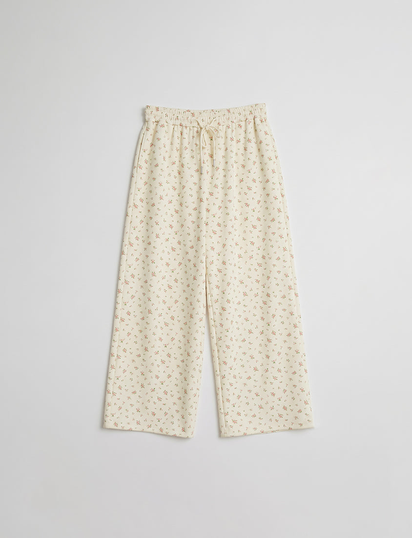 Floral Cloud Cotton Drawstring Plus Size Pants