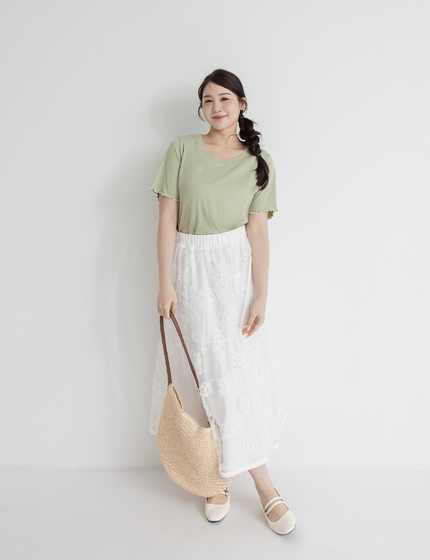 3D Floral Tiered Mesh Plus Size Maxi Skirt